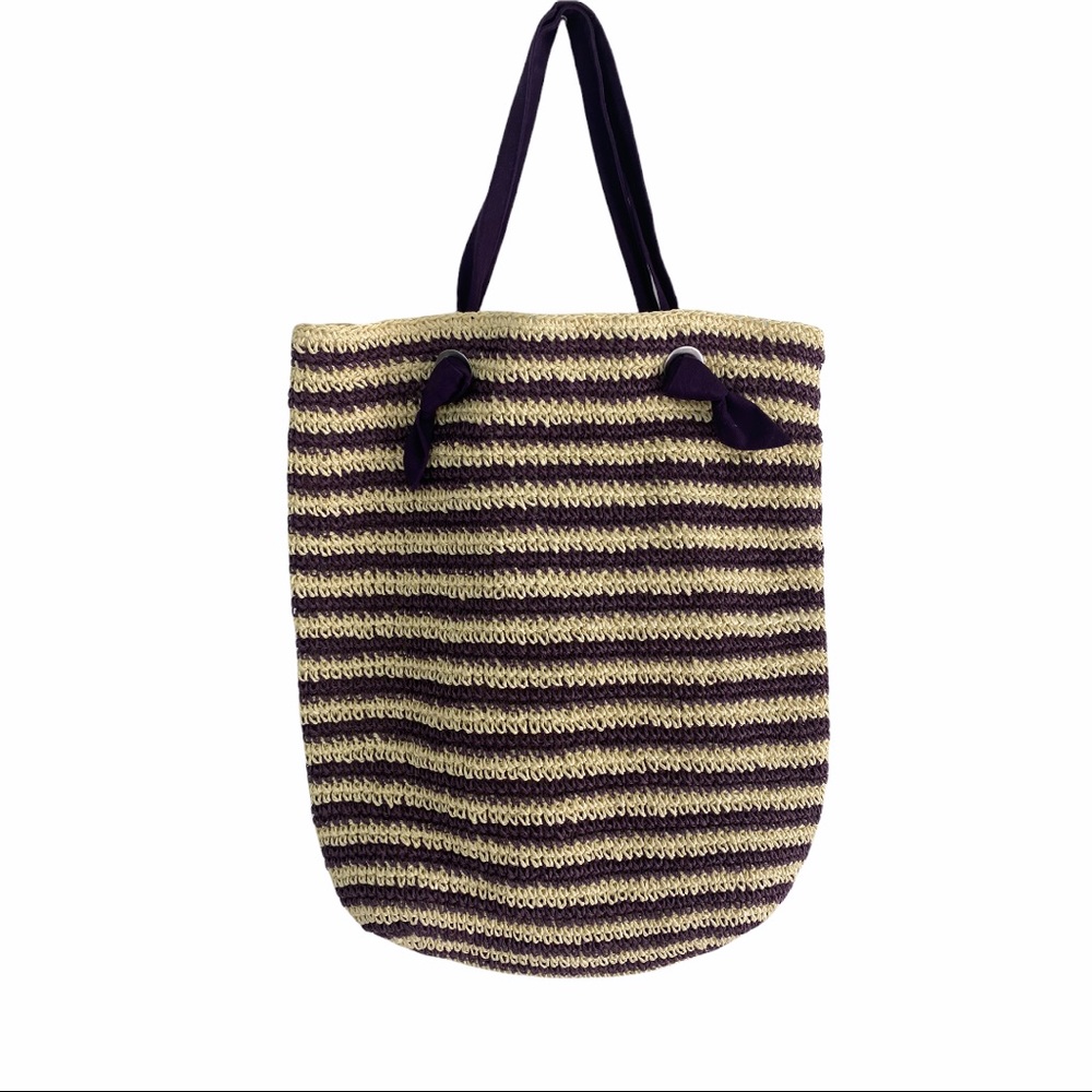 GAP Purple and Cream Stripe Straw Carry All Bag